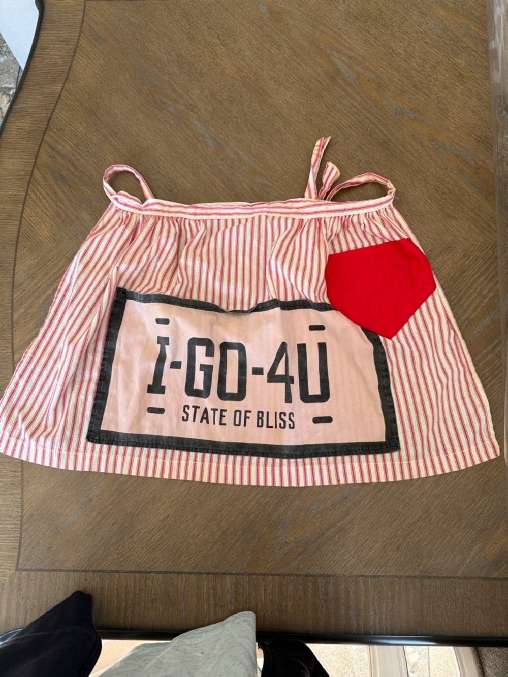 Striped Pink & White Vintage Apron with Red heart Pocket Graphic I Go 4 U